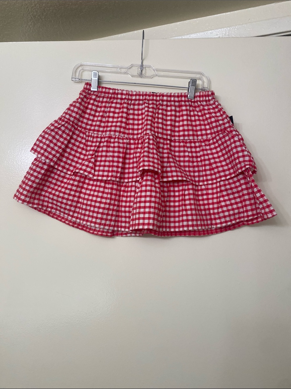 Red Gingham Print Tiered Mini Skort - Picture 2 of 5